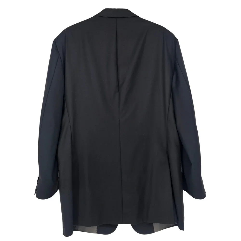Hickey Freeman Loro Piana Wool Blazer Jacket 48L Black Tasmanian Super 150s Flaw